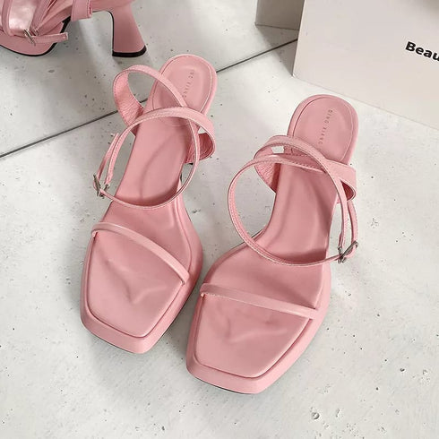 Luxury Square Toe Cross Strap Heels